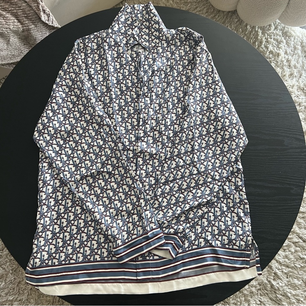 Dior Men's Button-Down Shirt - White Navy Pattern